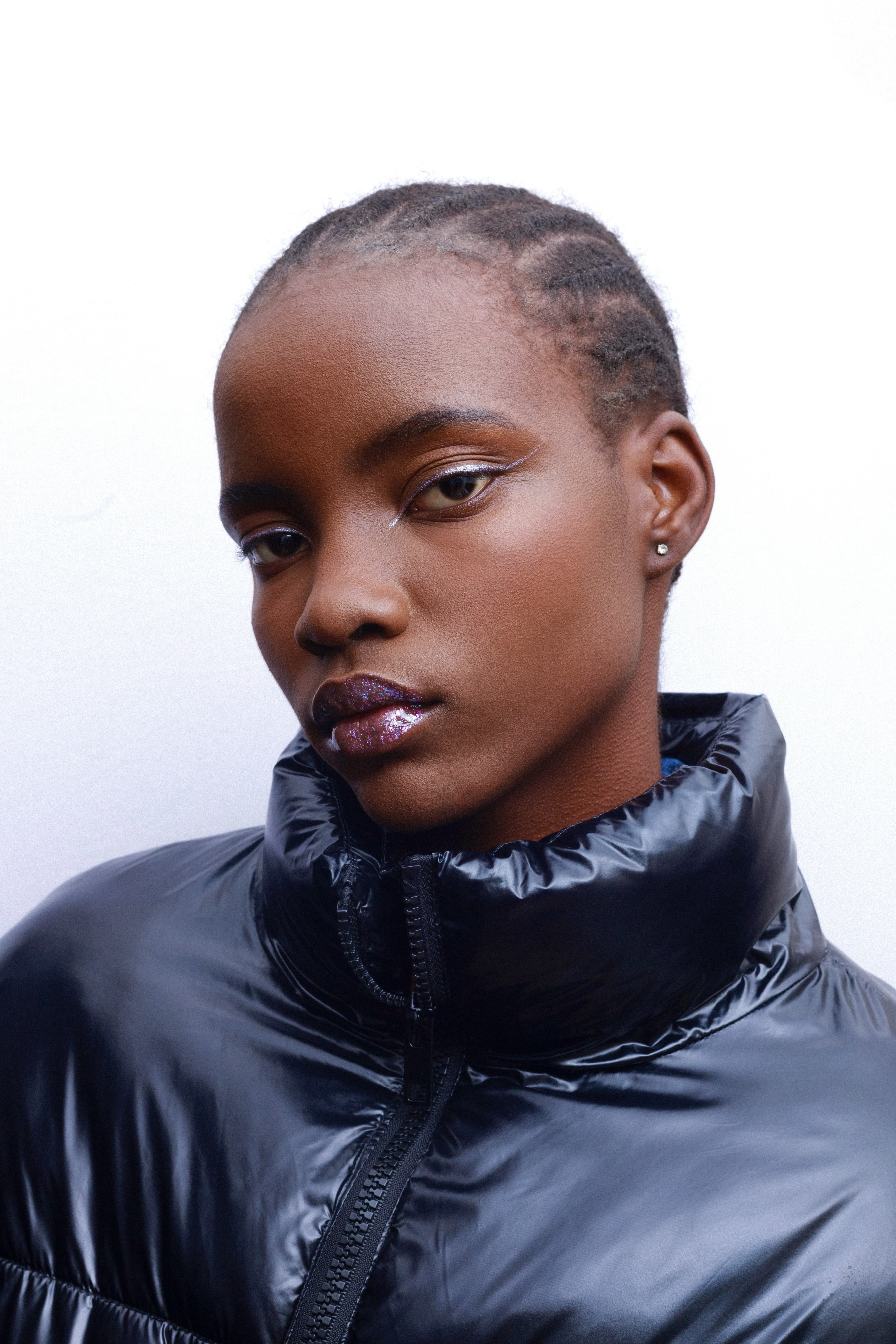 Woman with turtle neck jacket