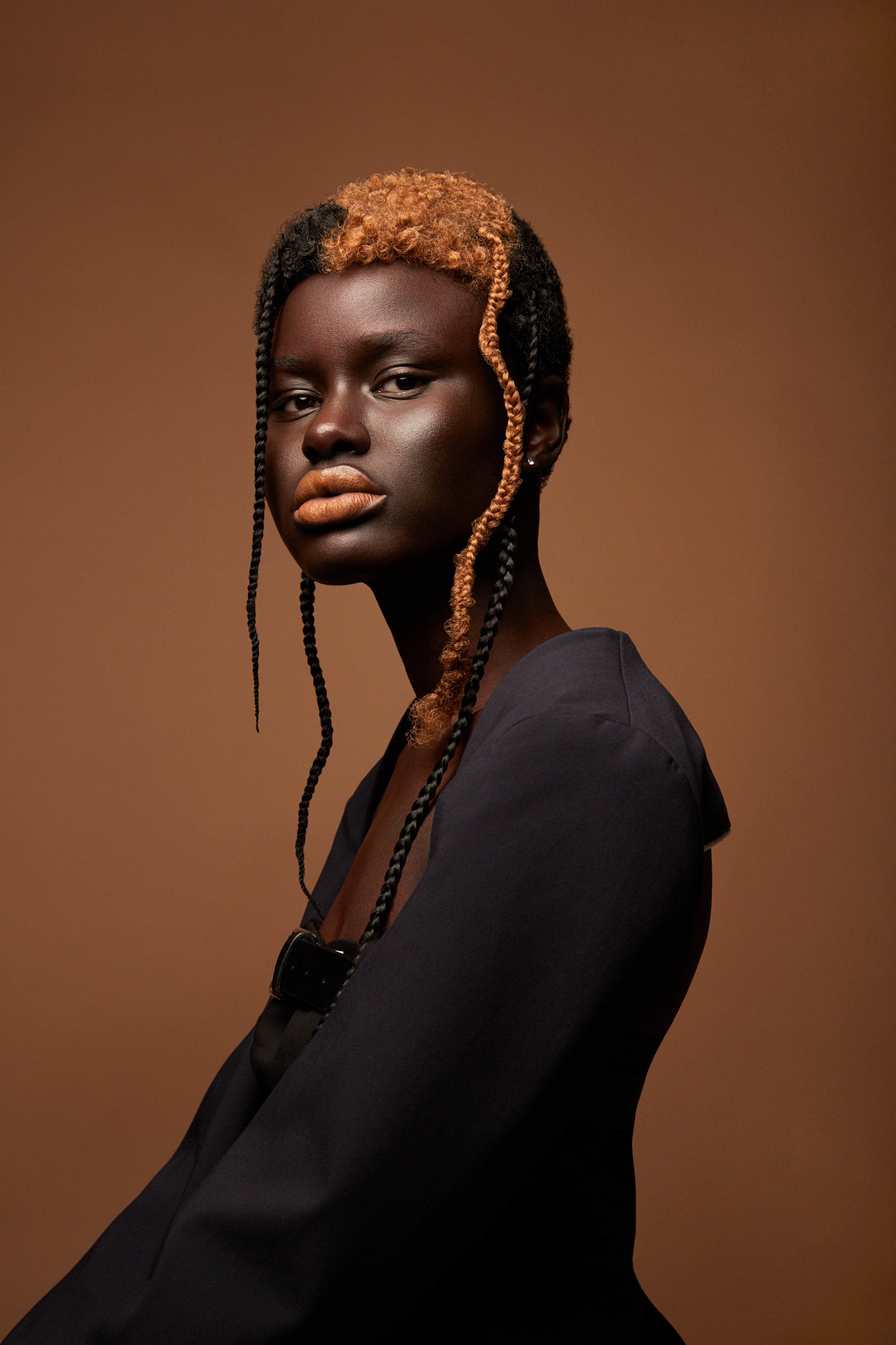 Woman with black and orange hair